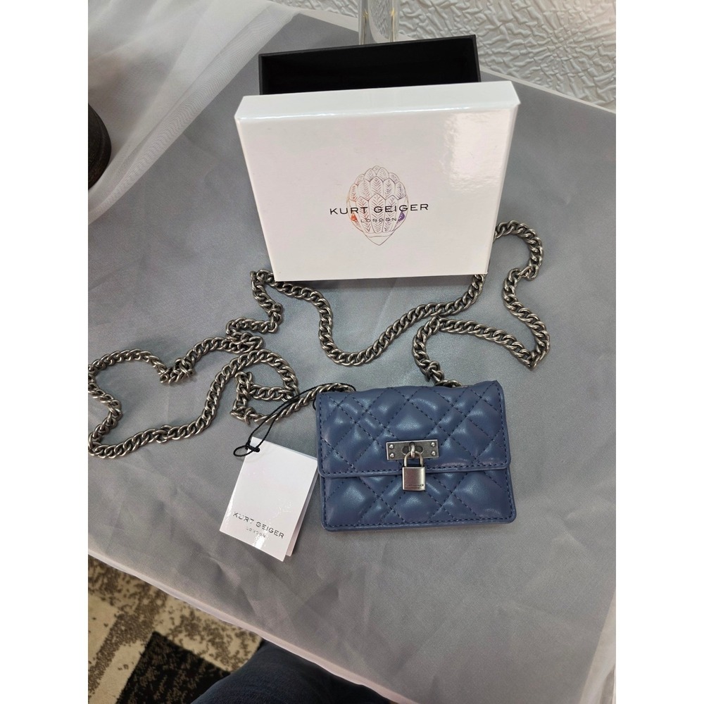 Kurt Geiger London Micro Brixton Blue Quilted Leather Crossbody‎ Bag New in Box